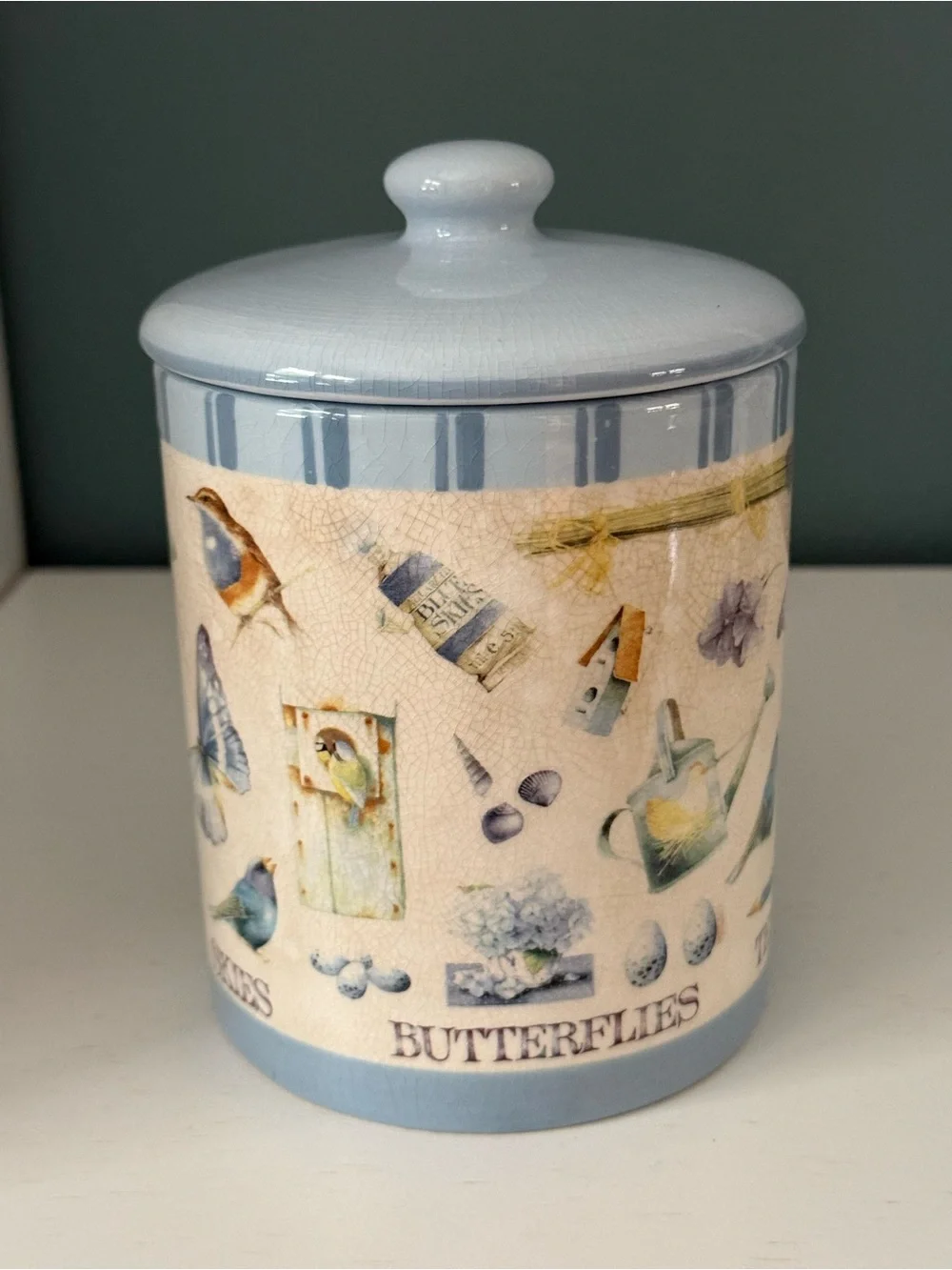 Vintage 1990s Hallmark Marjolein Bastin Ceramic Canister Blue Skies